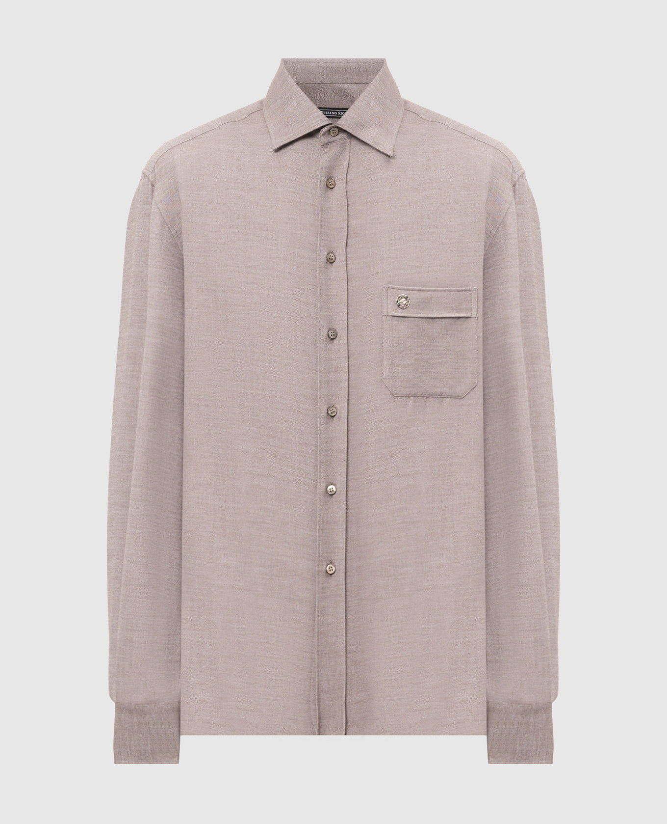 Beige cashmere shirt with metallic eagle head print stefano ricci