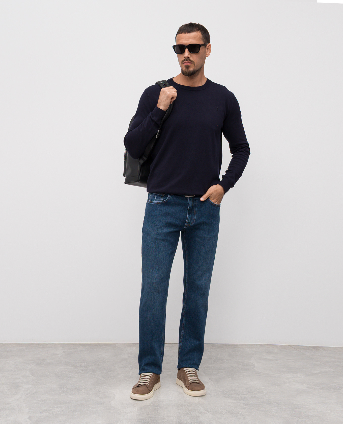 

Blue jumper with embroidered emblem Trussardi