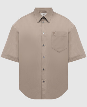 Ami Paris Grey short-sleeved shirt with Ami de Coeur emblem embroidery HSH240CO0076