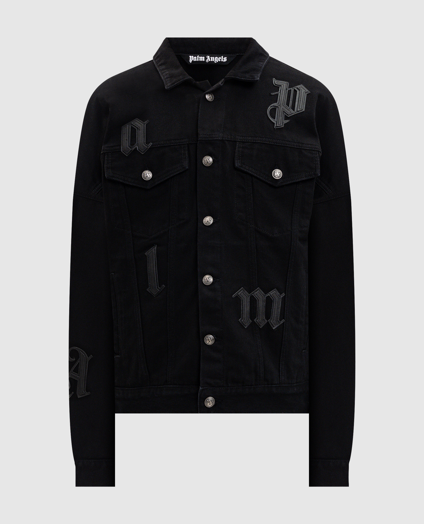 

Black denim jacket with logo appliqué Palm Angels