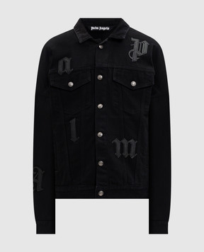Palm Angels Black denim jacket with logo appliqué PMYE006F25DEN001