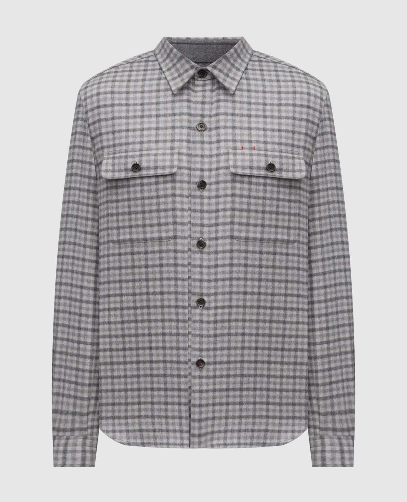 Gray wool check shirt ISAIA