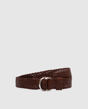 Brunello Cucinelli Brown leather belt with weaving MAUFN267