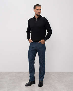 Stefano Ricci Black cashmere and silk polo with logo K606400P30F25315