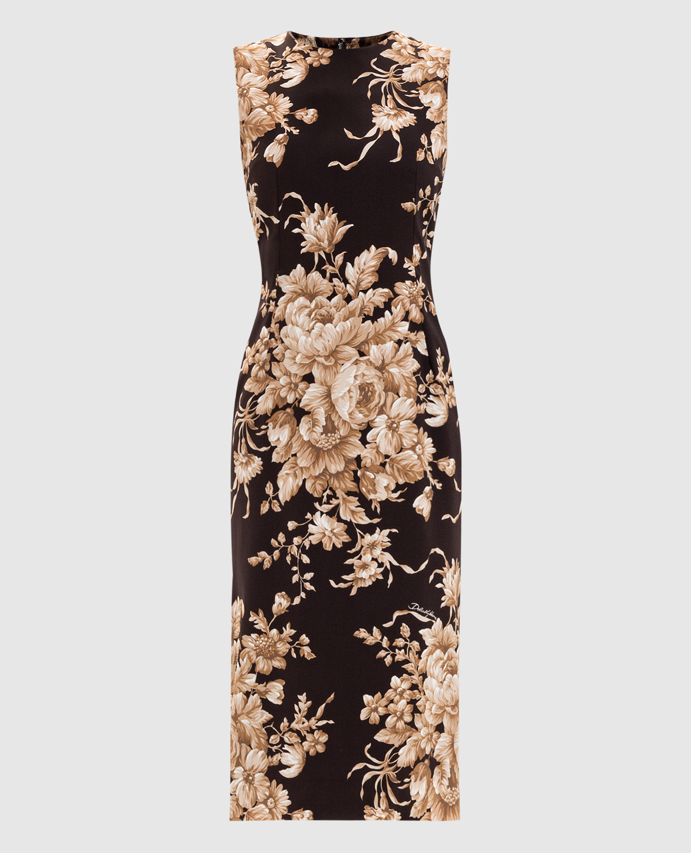 Brown silk dress with floral print Dolce&Gabbana