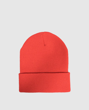 Agnona Red cashmere beanie with leather logo patch MK06Z101K120H