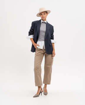 Brunello Cucinelli Gray wool top with monil chain MP998FH804