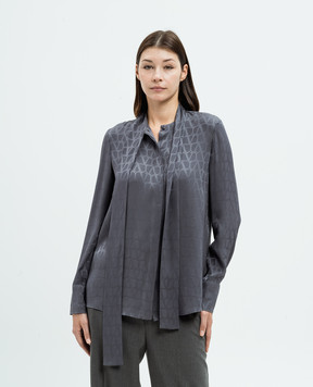 Valentino Gray Toile Iconographe silk blouse 5B3AB5T77TK