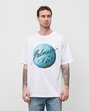 Balmain White T-shirt with print EH0EG010GE80