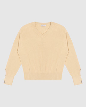 Brunello Cucinelli Children's yellow ribbed pullover with monil chain B19M18202B