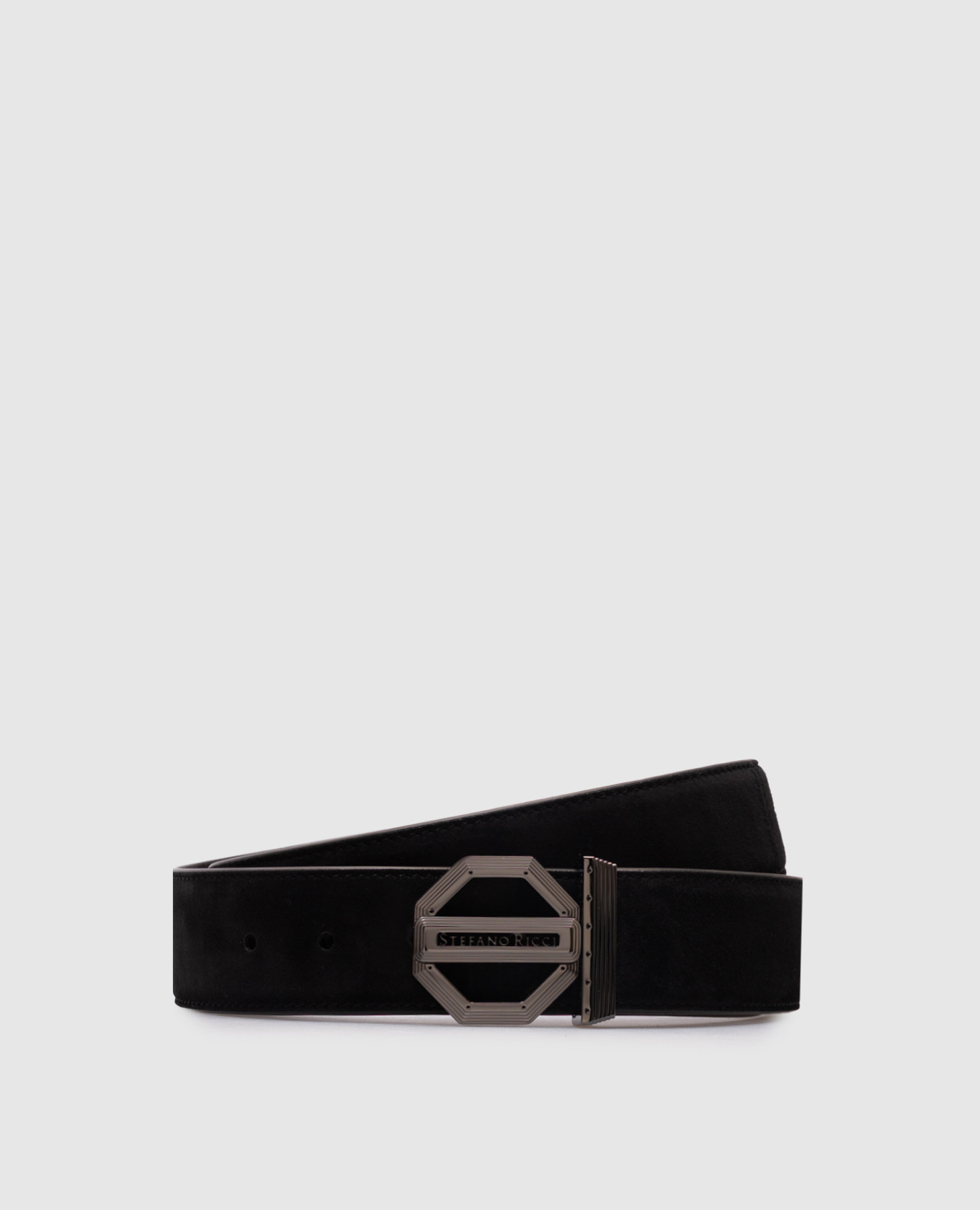 Black suede belt with logo Stefano Ricci