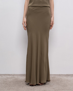 Jacob Lee Khaki silk maxi skirt WSS018SS25LO