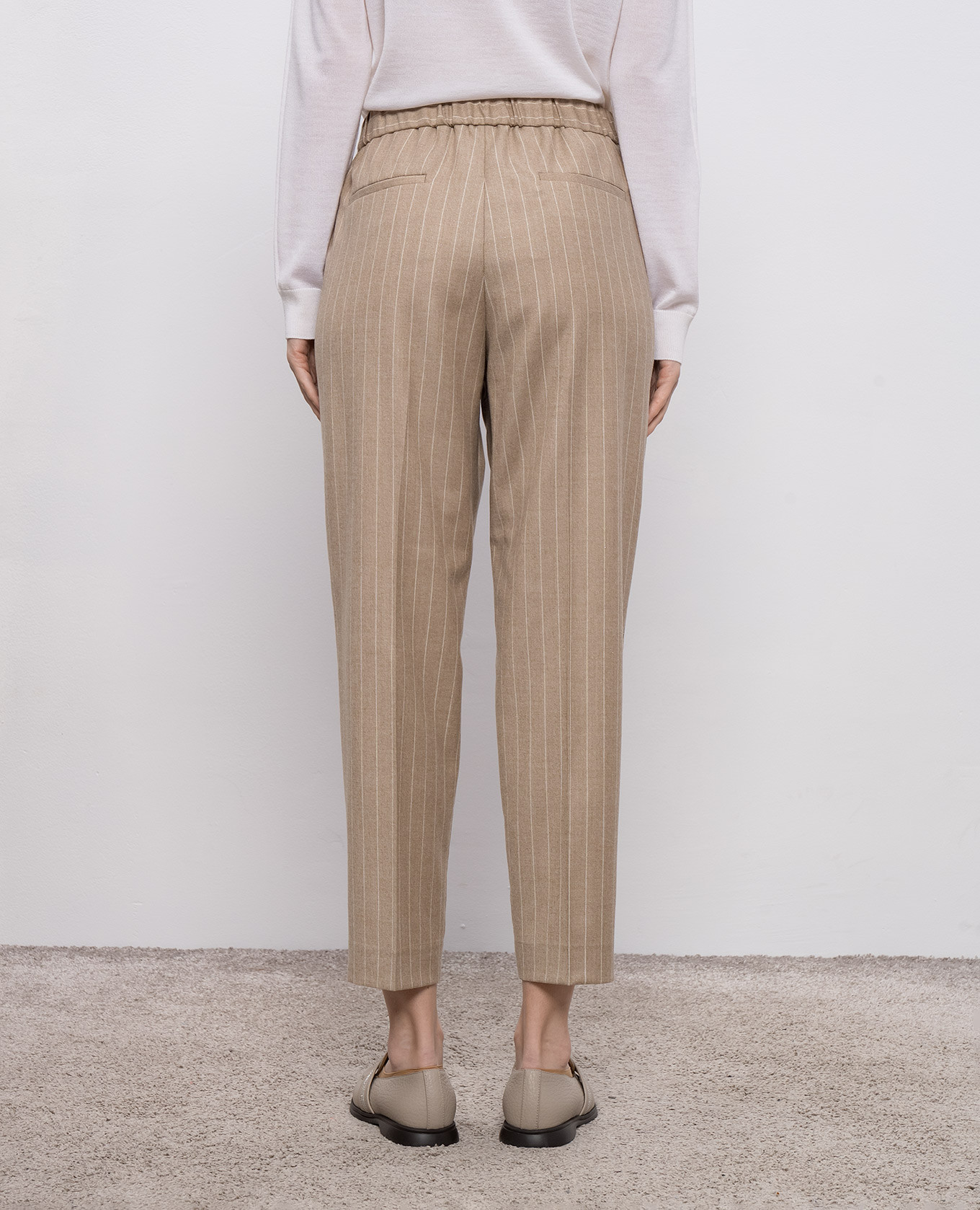 Beige striped wool pants Peserico 4