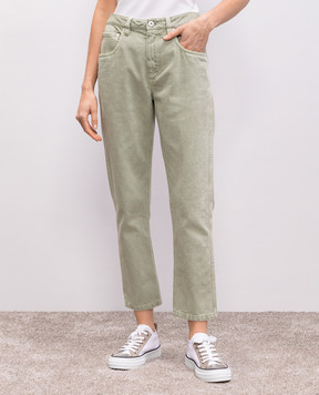 Brunello Cucinelli Green jeans with logo patch MB030P5847