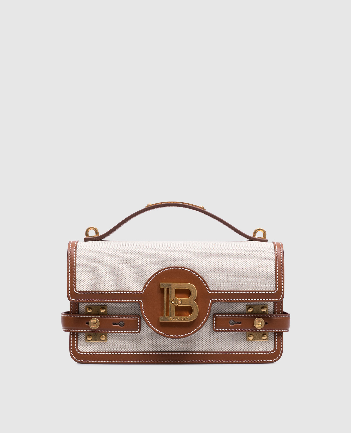 

B-Buzz 24 brown leather messenger bag with logo Balmain