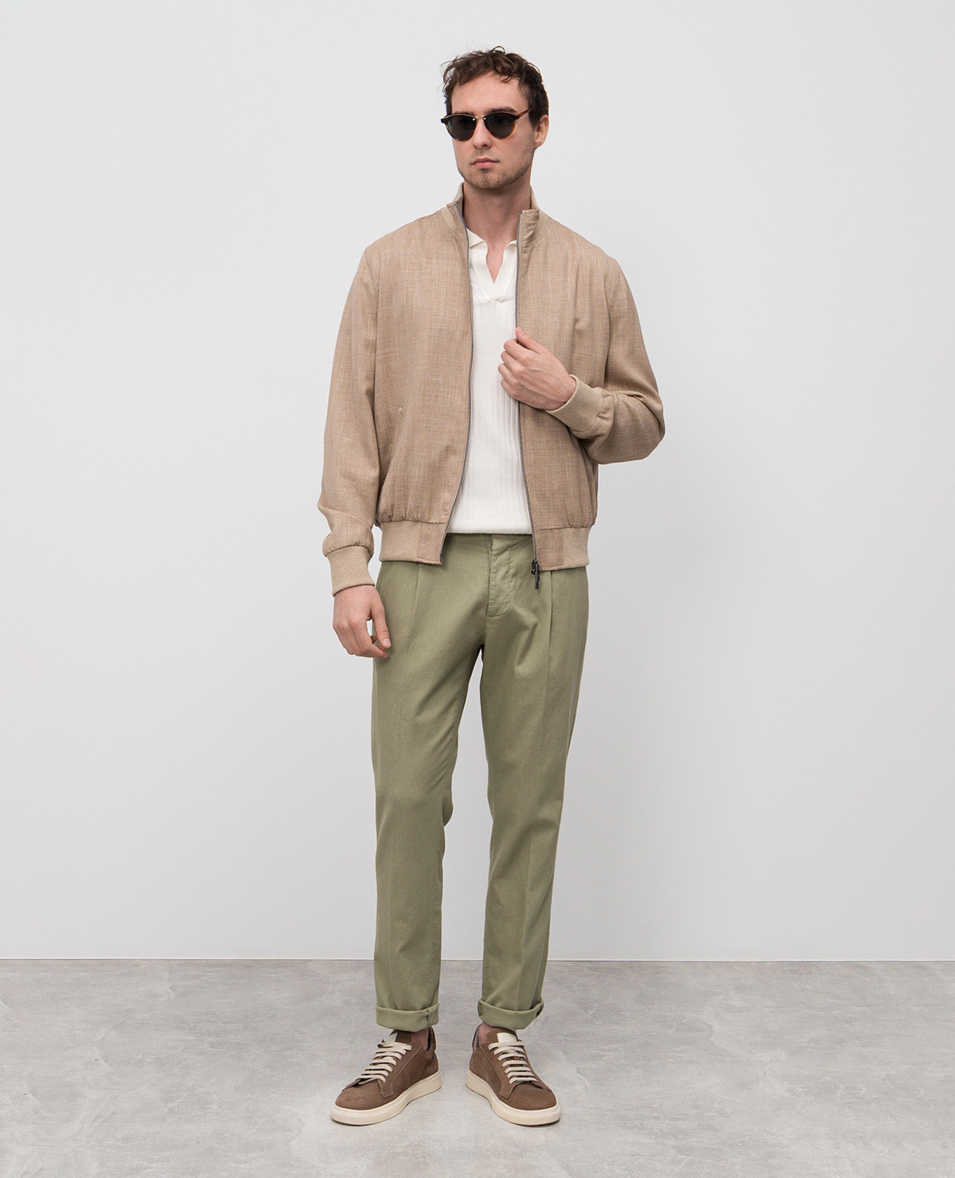 

Beige wool, silk and linen jacket with logo CAPOBIANCO