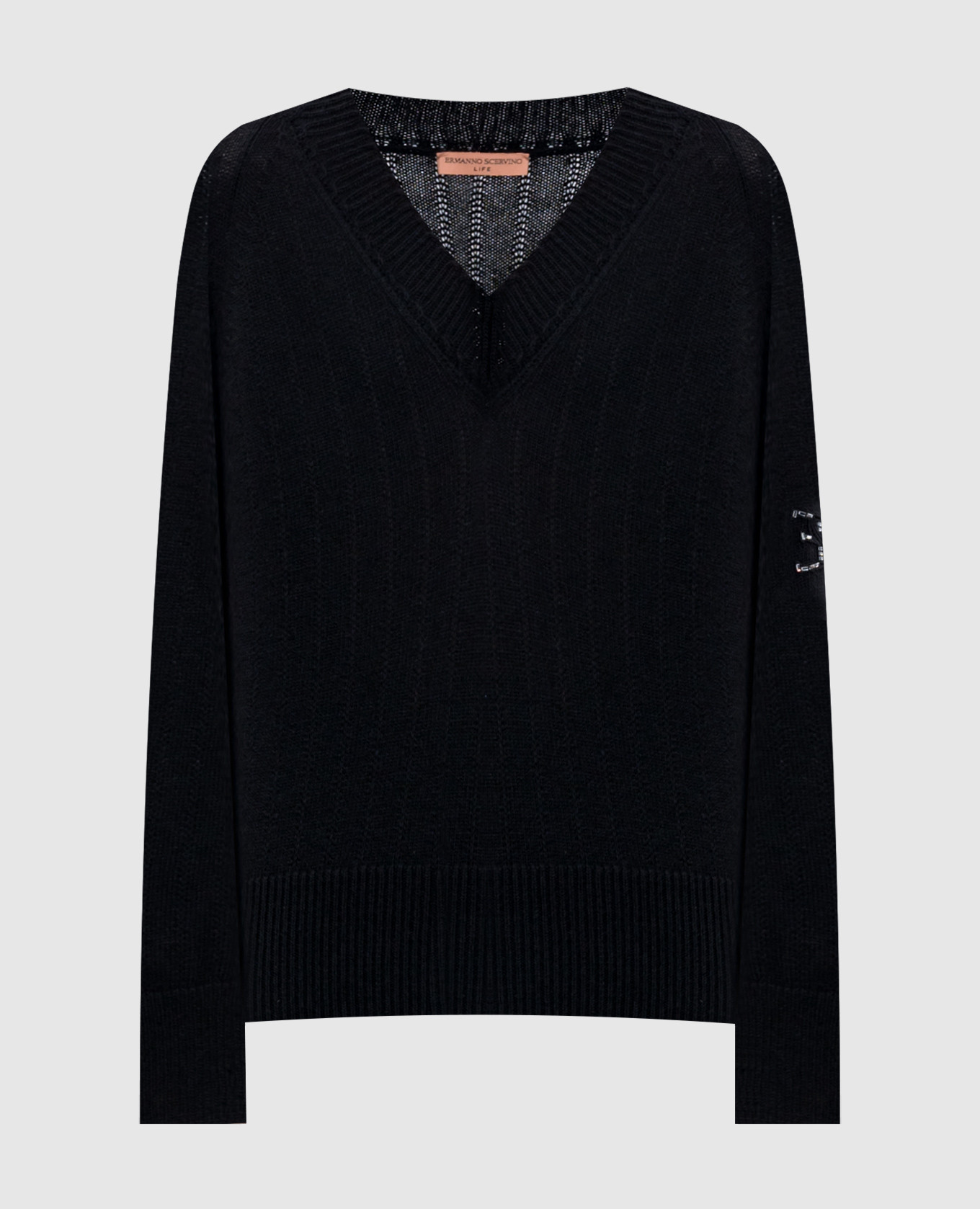 

Black merino wool and cashmere pullover with logo Ermanno Scervino
