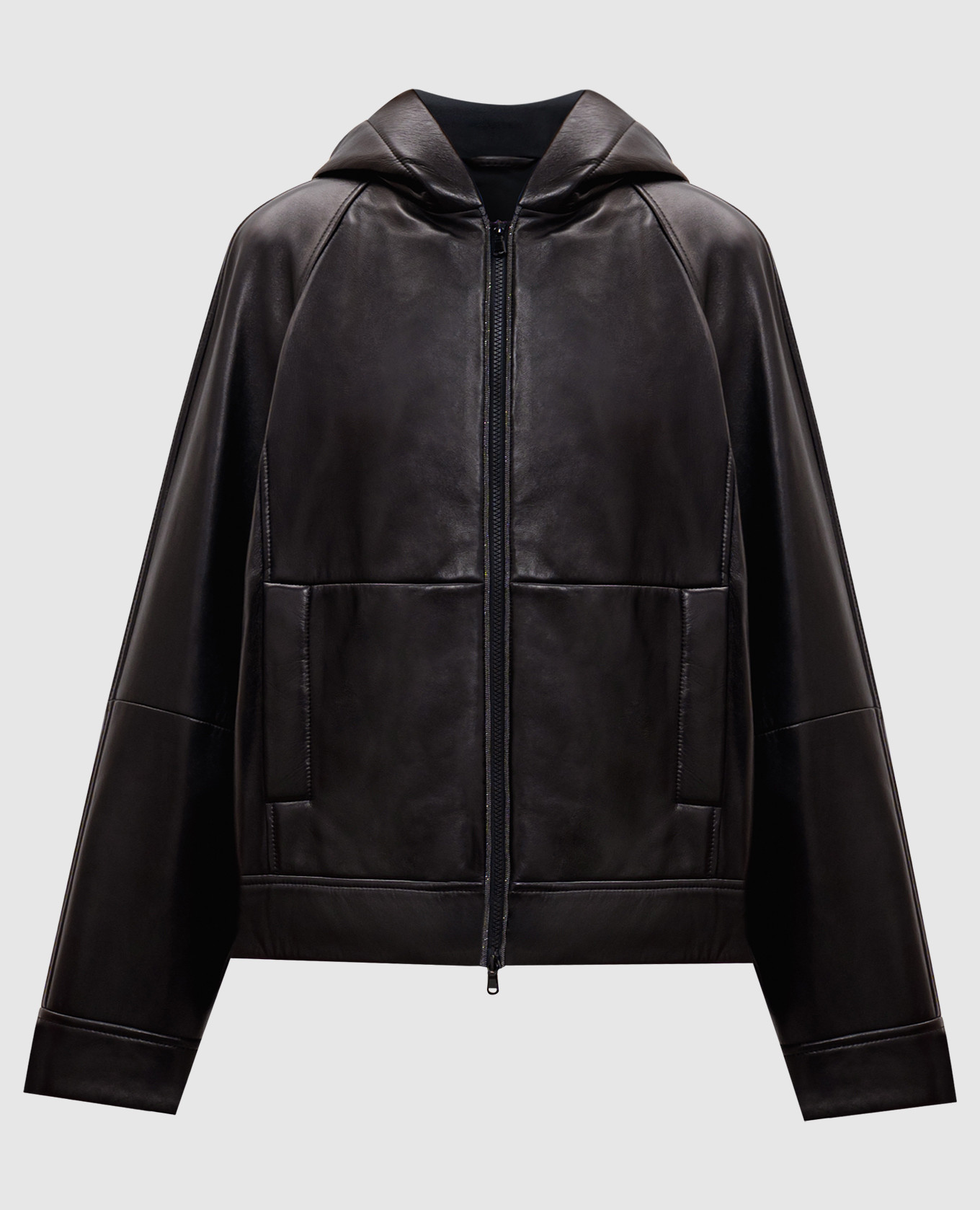 Black leather jacket with monil chain brunello cucinelli