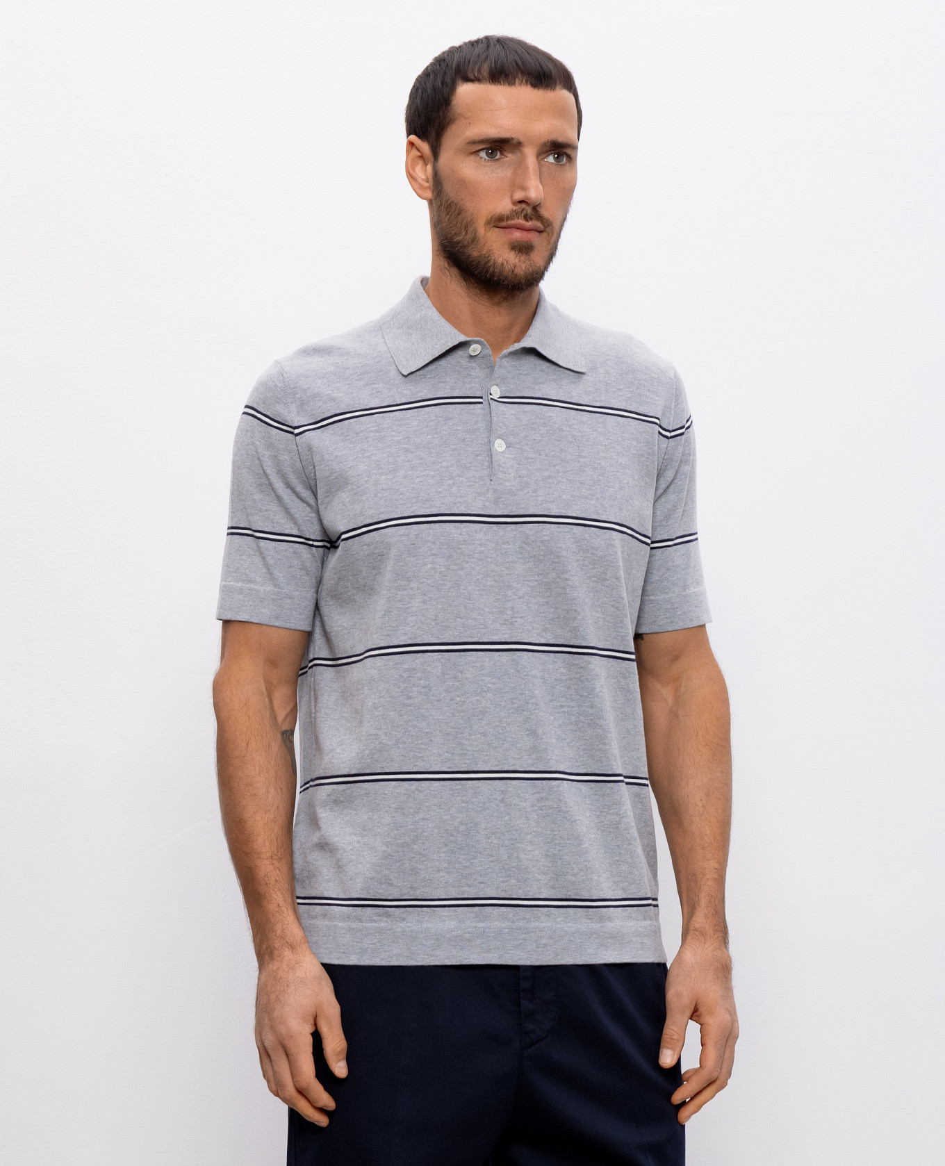 

Gray striped polo shirt Brunello Cucinelli, Grey
