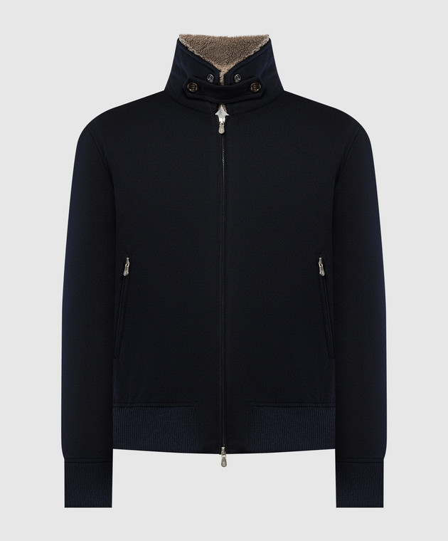 BRUNELLO CUCINELLI ブルゾン Brunello Cucinelli - Blue cashmere jacket with fur MM4006889