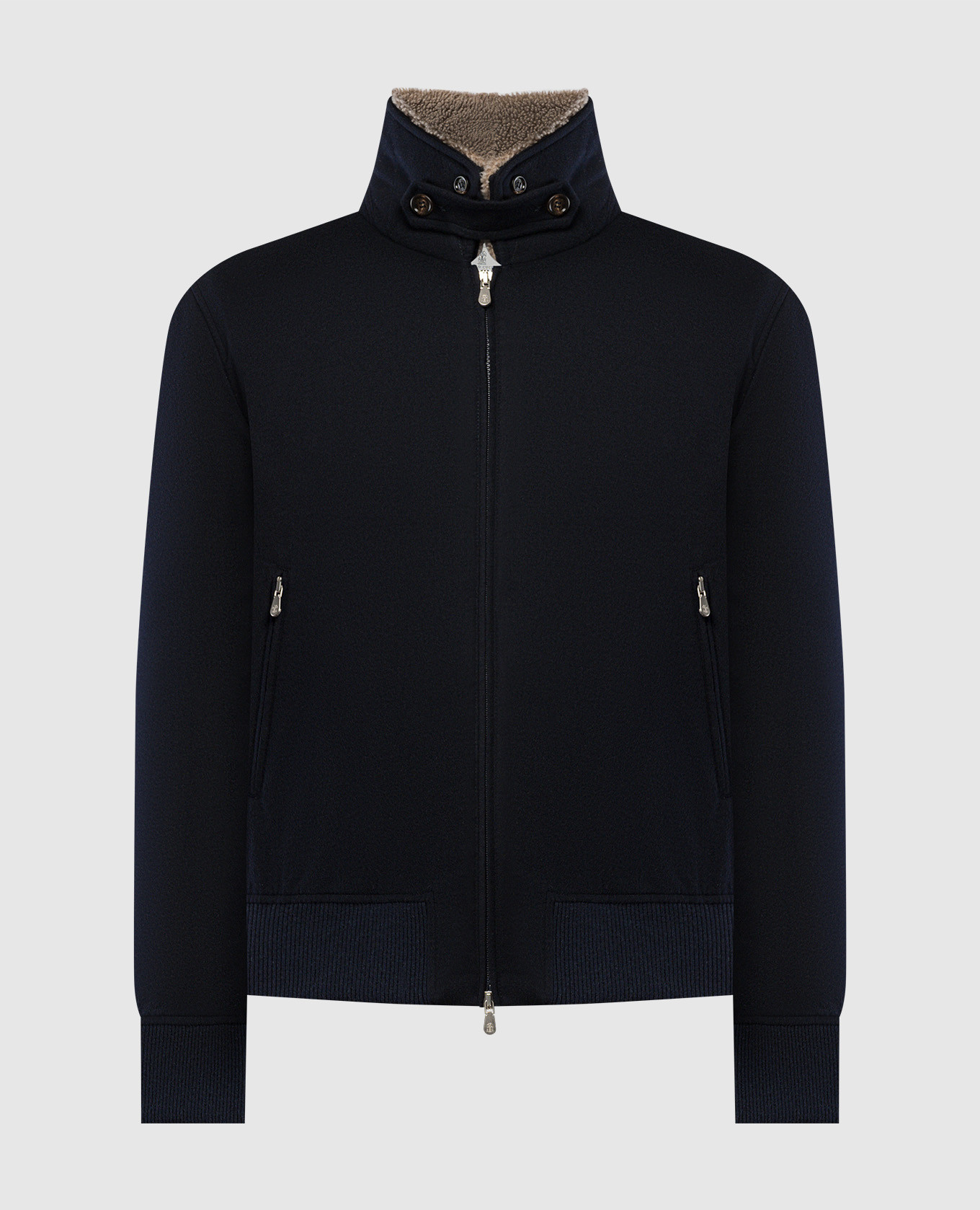 Blue cashmere jacket with fur brunello cucinelli