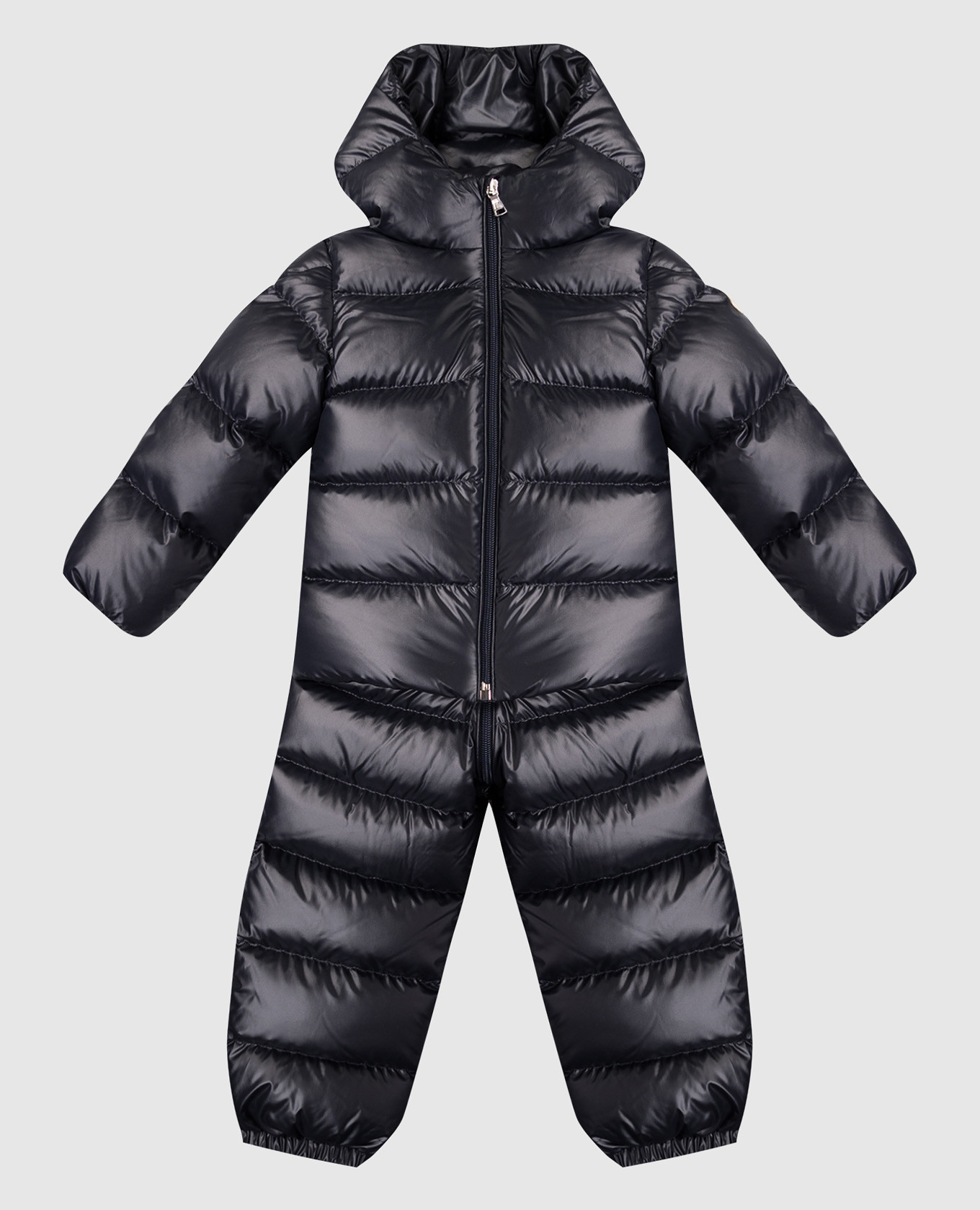 Children&#39;s blue down jumpsuit with logo patch Moncler ENFANT