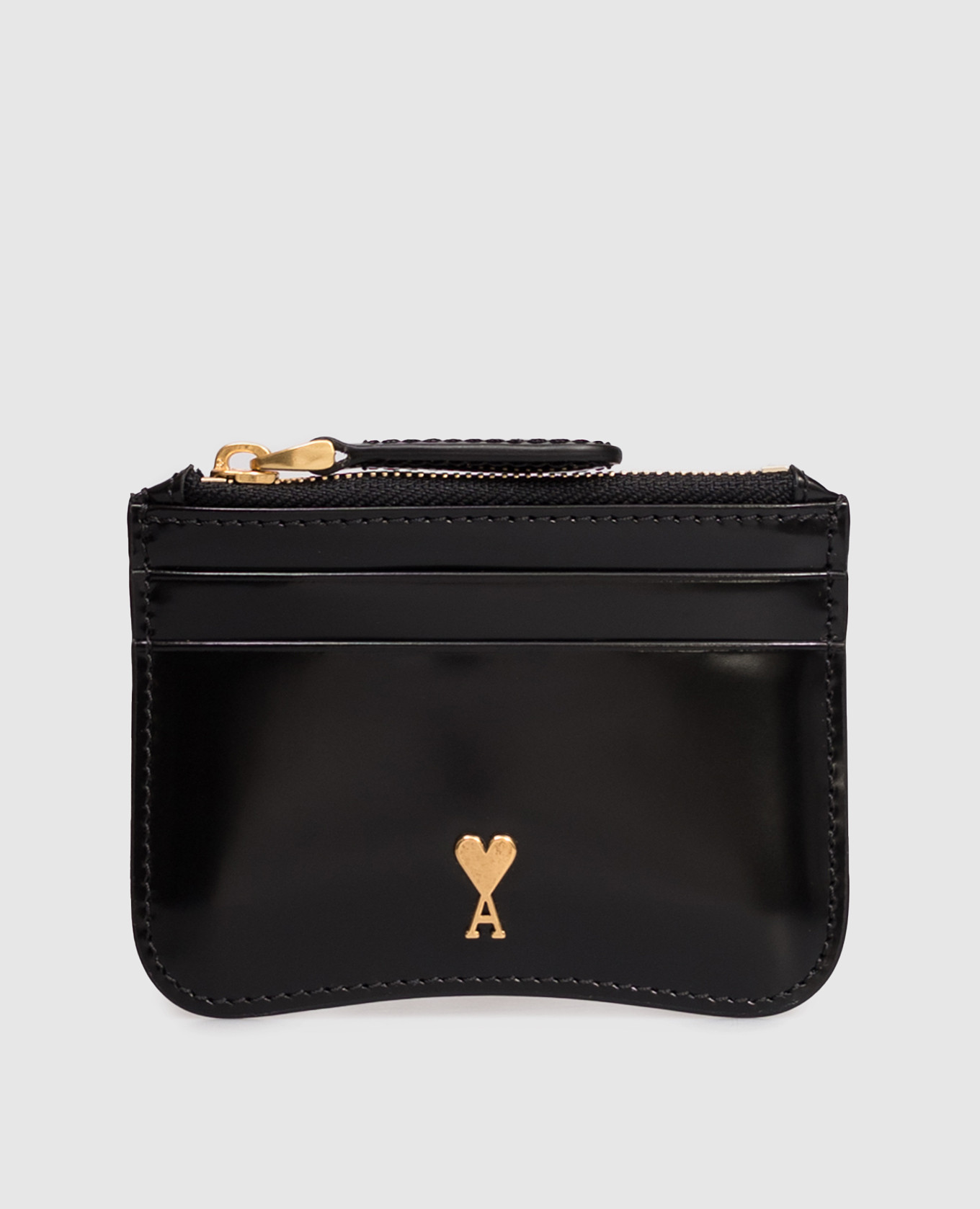 Black leather glossy cardholder Paris Ami Paris