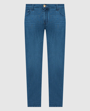 Stefano Ricci Blue slim fit jeans with distressed logo embroidery MST41S3160T0042