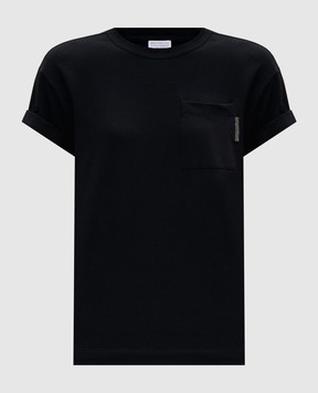 Brunello Cucinelli Black t-shirt with monil chain M0T18BB300
