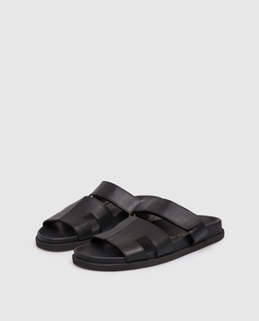 Babe Pay Pls Black leather flip-flops 276001KO