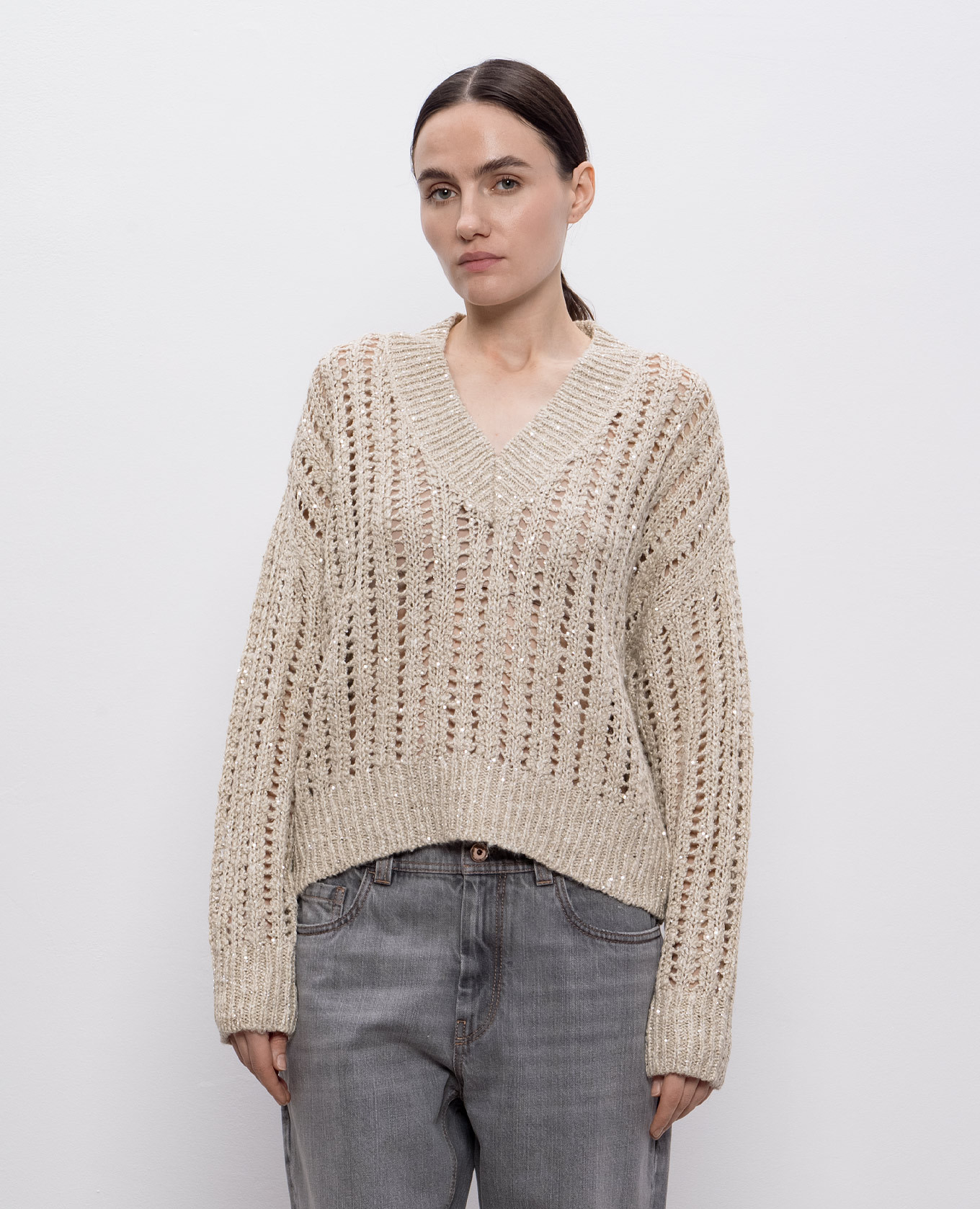 

Beige openwork pullover Dazzling with silk and linen Brunello Cucinelli