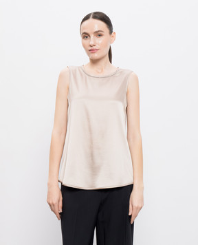 Peserico Beige silk top with monil chain A08893D02372