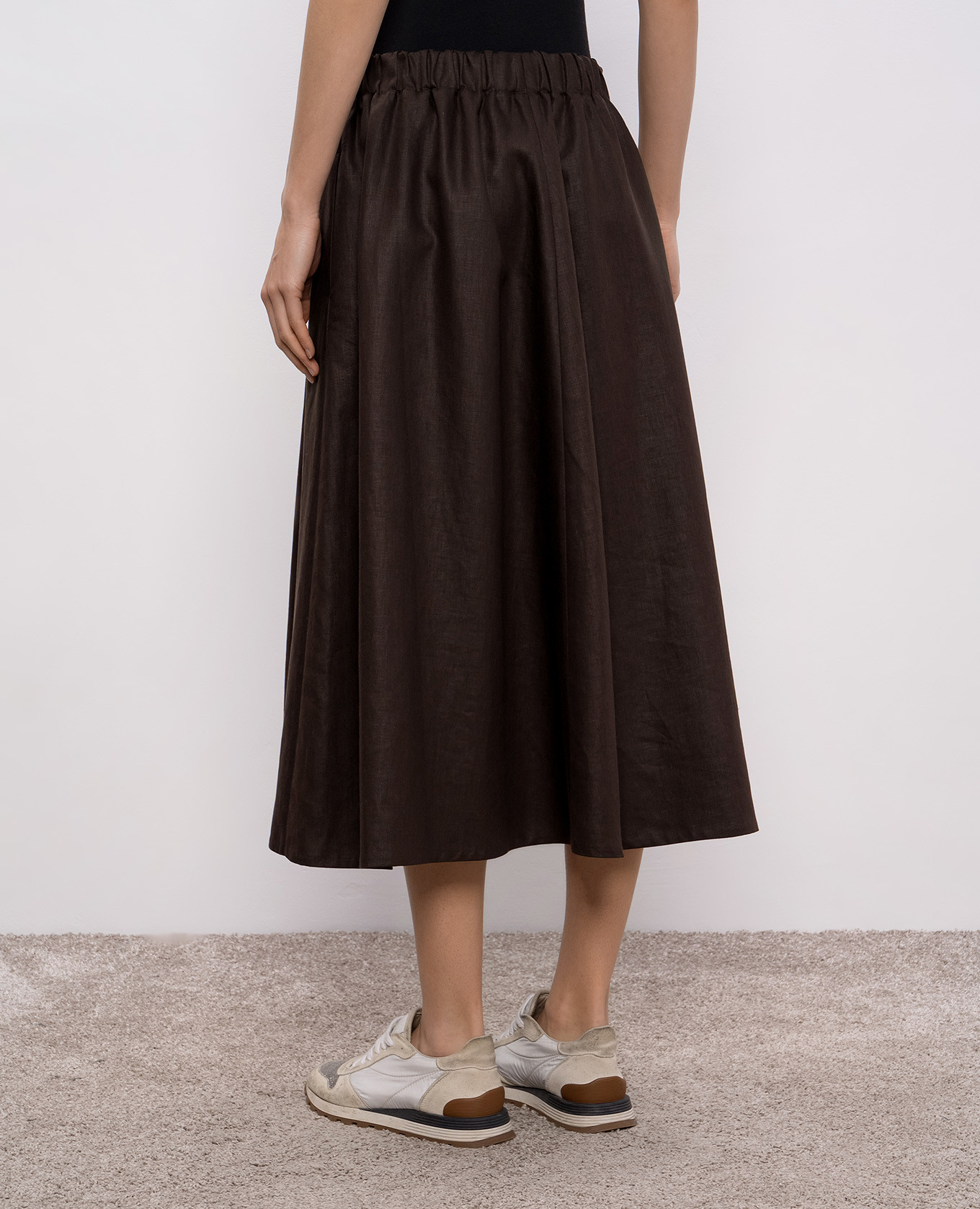Brown linen midi skirt Brunello Cucinelli 4