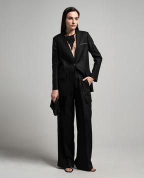Peserico Black linen cargo pants with monil chain E0410402606