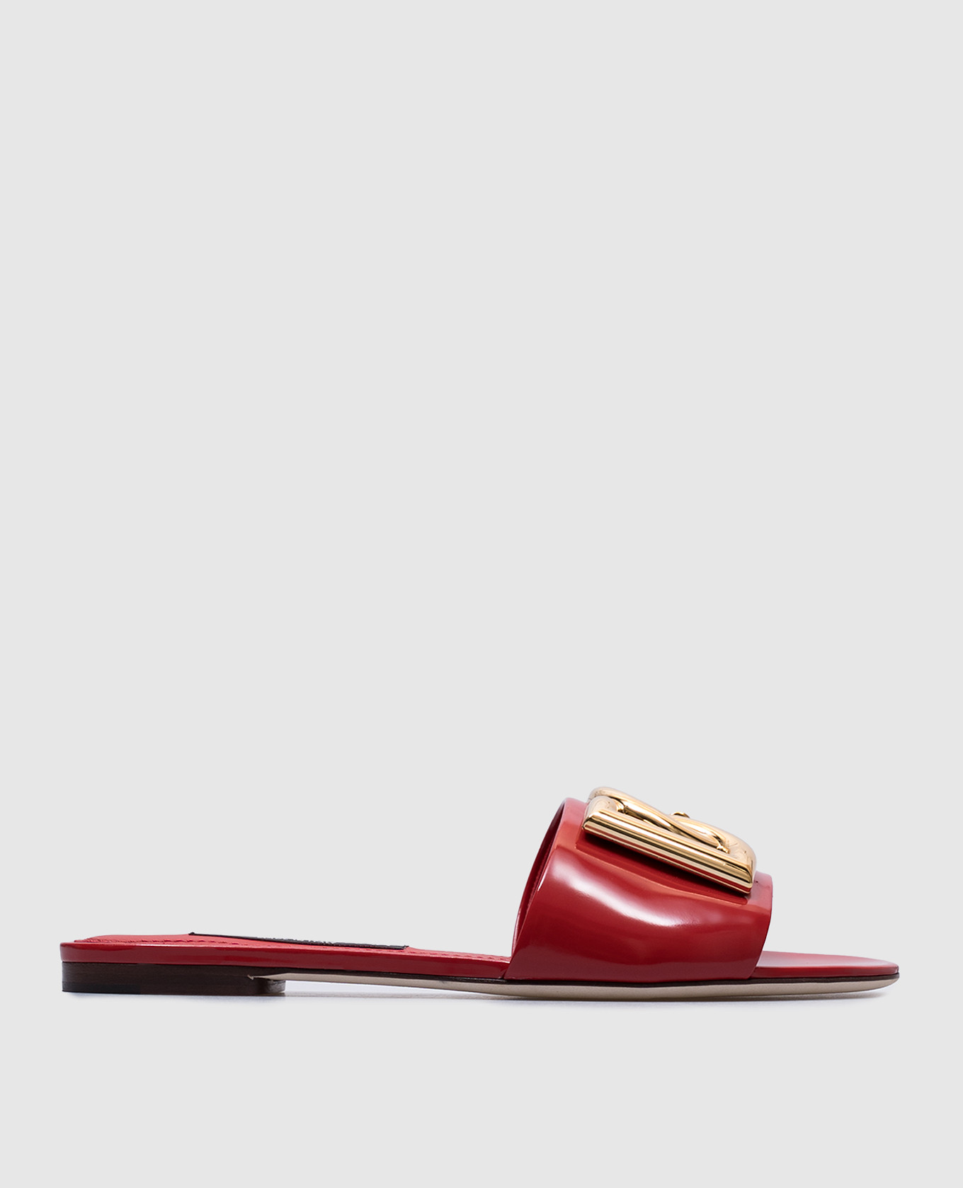 Red leather glossy flip-flops with logo Dolce&Gabbana