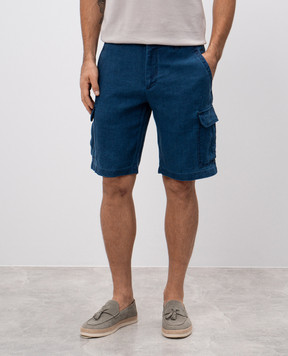 MooRER ARON blue linen cargo shorts ARONCUN