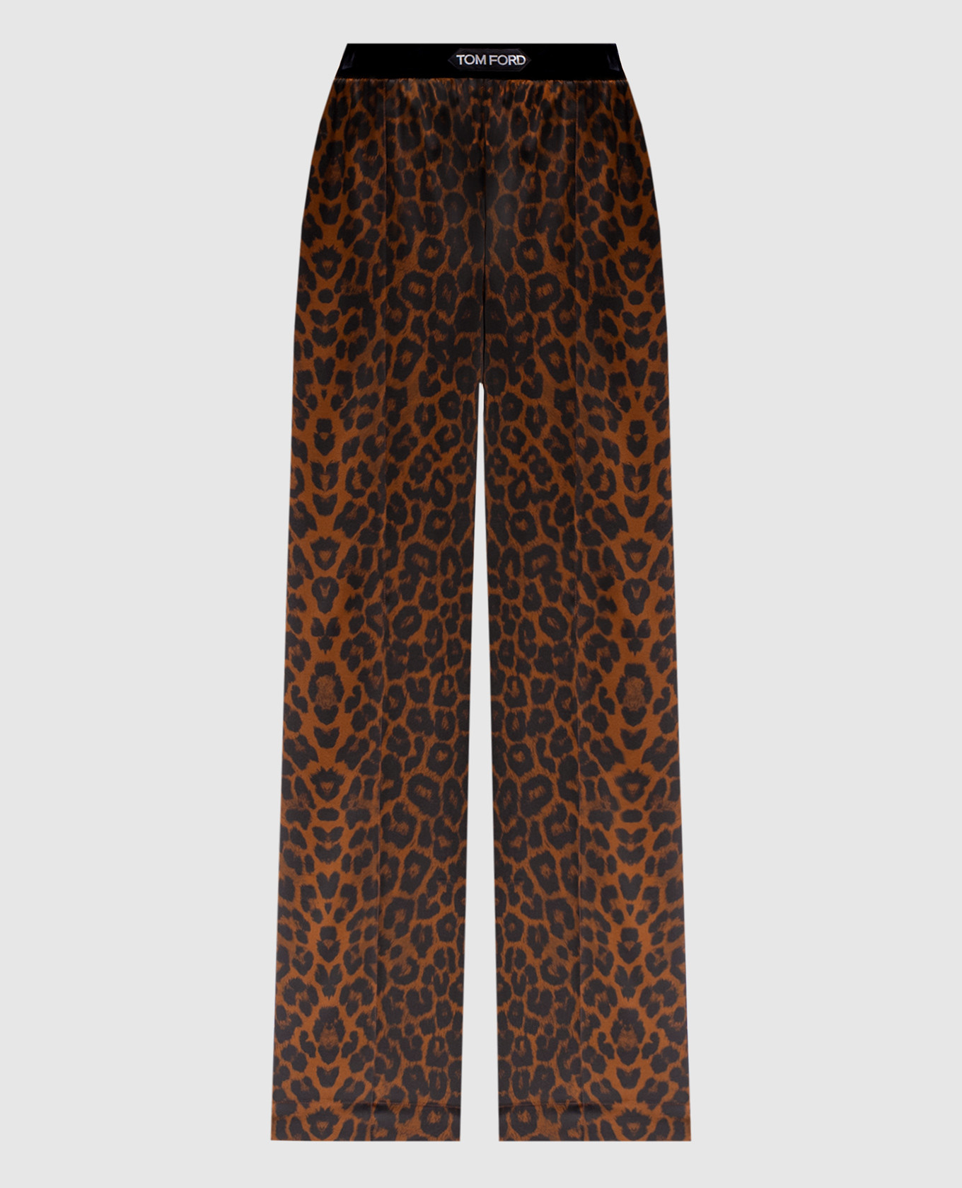 

Brown silk pants in animal print with logo Tom Ford