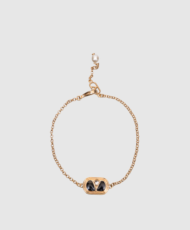 Valentino - Gold Swarovski pearl bracelet with metal Vlogo logo