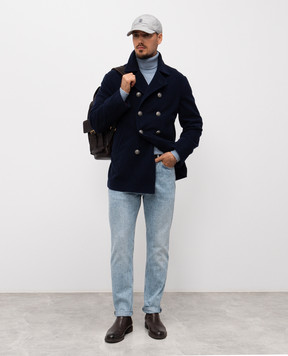Brunello Cucinelli Blue double-breasted cashmere corduroy coat MV4237008K