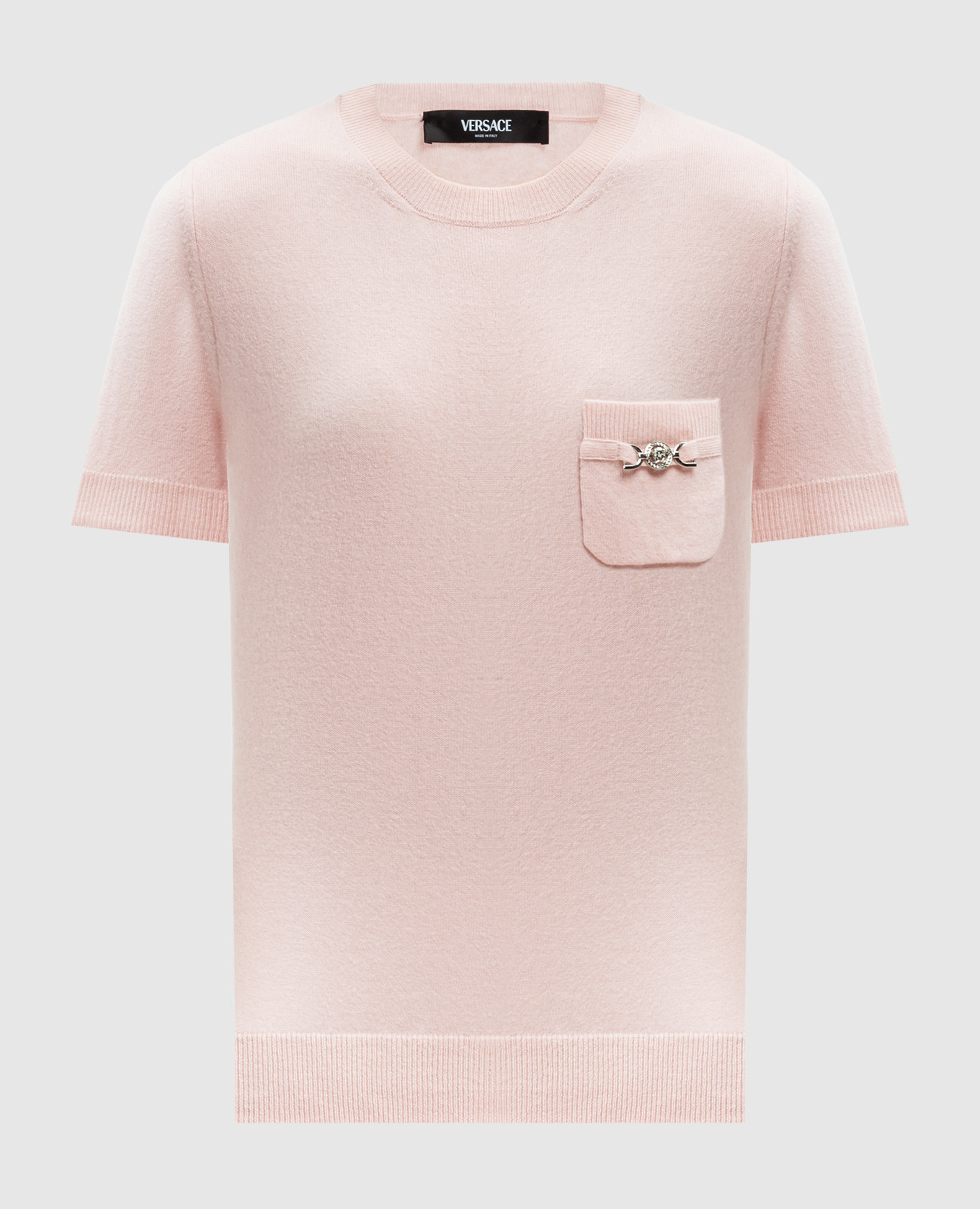 

Pink wool and cashmere top with metal Medusa logo Versace