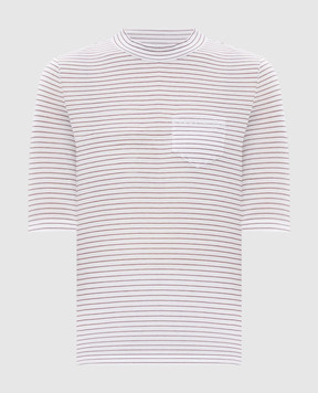 Peserico White striped T-shirt with monil chain S06296J003044