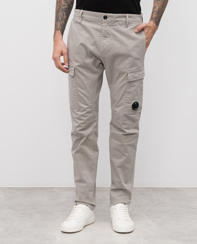 C.P. Company Grey cargo pants with logo patch MPA068A005529G