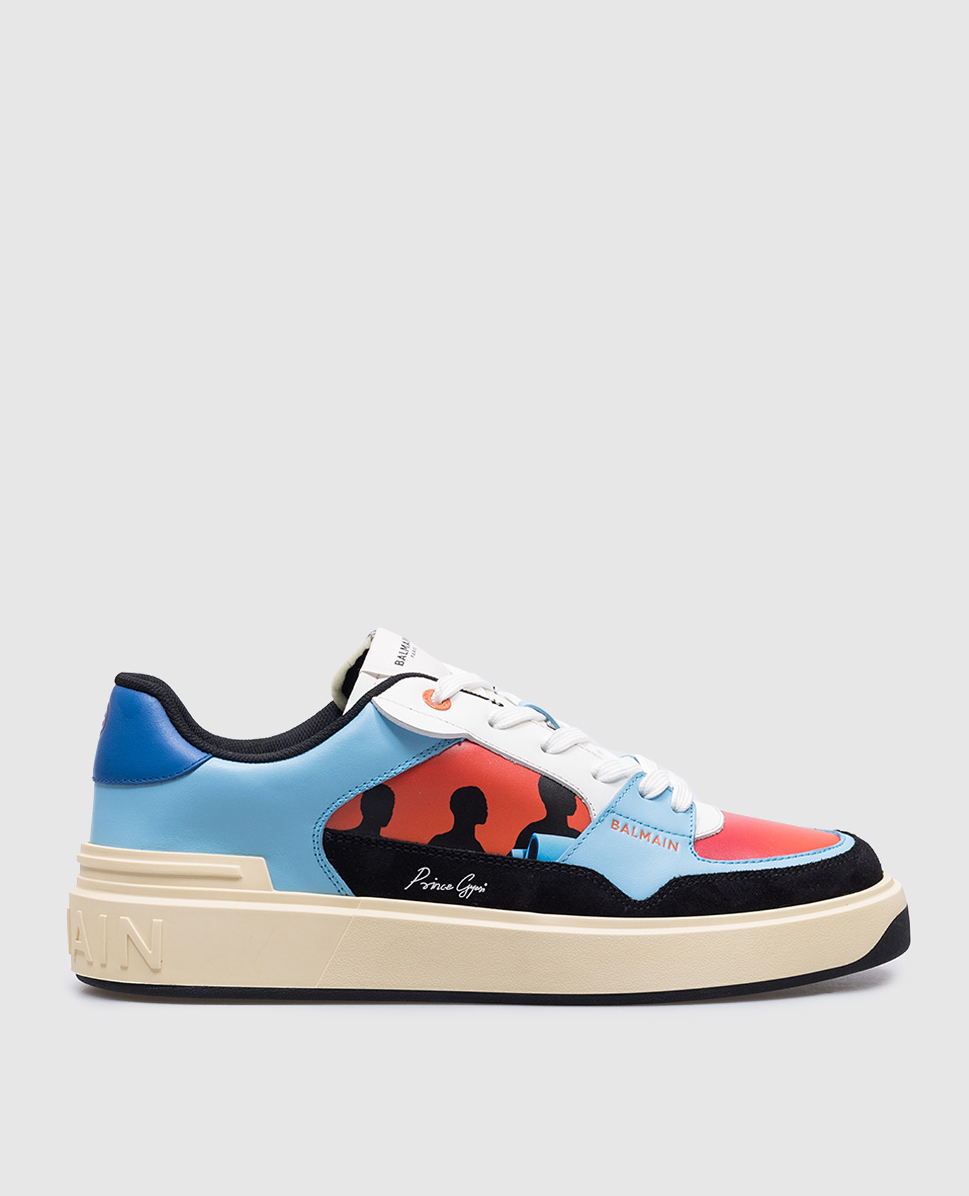 Balmain Blue B-Court Flip leather sneakers with print