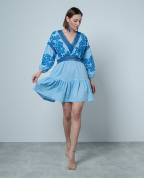 Ermanno Scervino Blue linen dress with lace D444Q303LZS