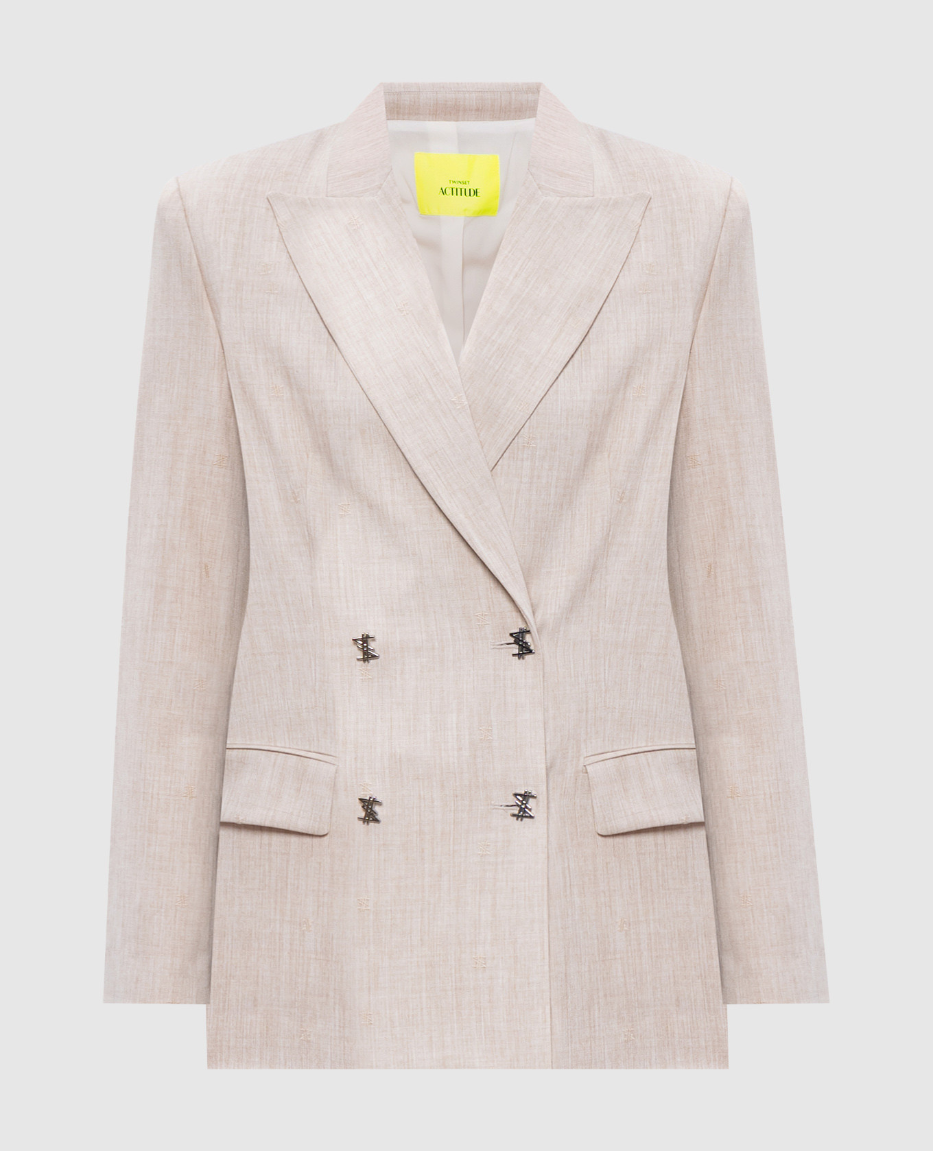 Beige double-breasted jacket with logo emblem embroidery twinset actitude