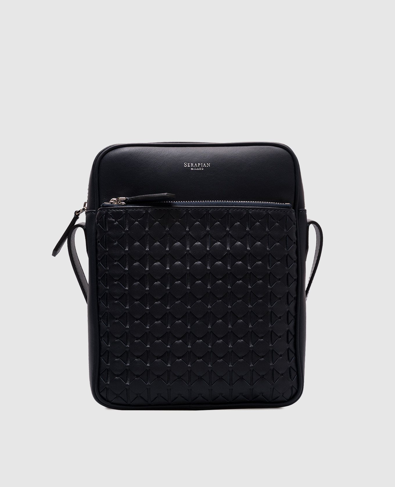 

NORTH SOUTH blue leather bag with weaving Serapian