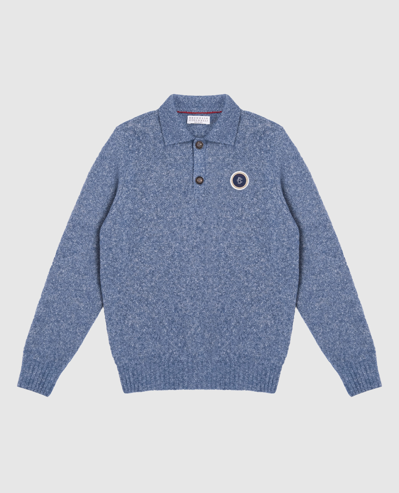Children's blue sweater with wool with a patch of the vs logo brunello cucinelli