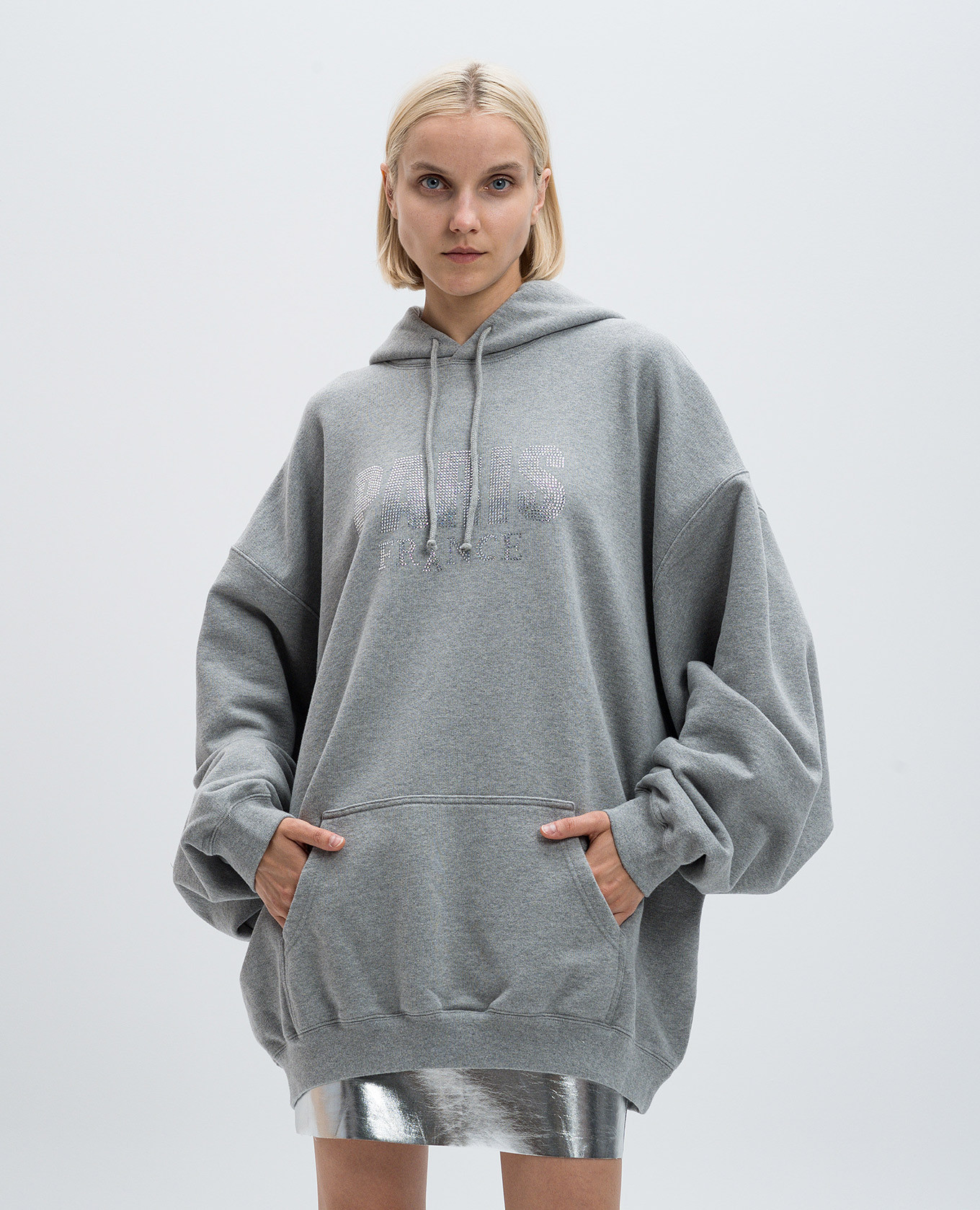 Gray melange hoodie with crystals Vetements 3