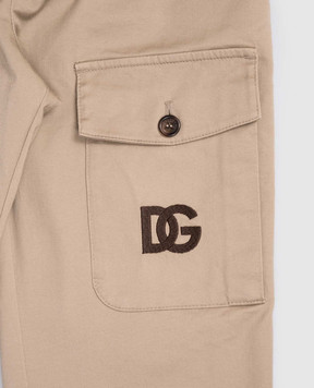 Dolce&Gabbana Children's beige cargo pants with monogram embroidery L44P97FUFL36