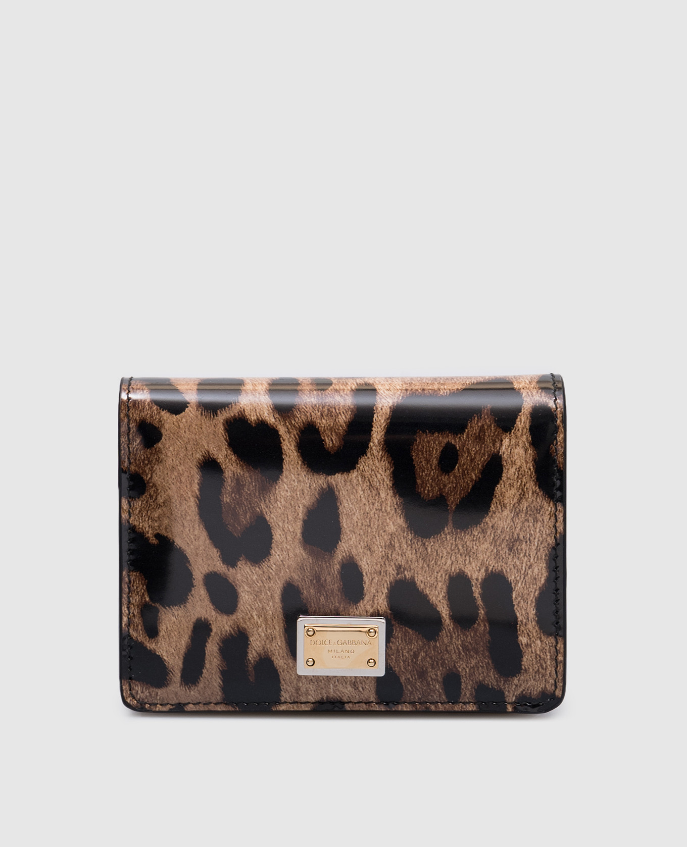 

Brown leather glossy purse in animal print with logo Dolce&Gabbana